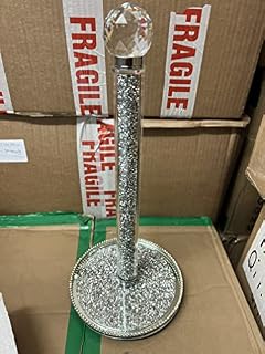 Crushed Diamond Silver Crystal Filled Kitchen Roll Holder 30cm Diamante Freestanding Chrome Kitchen Roll Holder