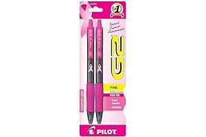 PILOT, 0.7mm Fine Point G2 Pink Ribbon Premium Gel Pens - 2 Pack, Pink Ink