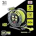 Masterplug 60ft Cord Reel, Retractable Extension Lead with Winding Handle, Safety Overload Circuit Breaker and Power Switch, 4X Grounded Outlets, 13amps, 14AWG Cable