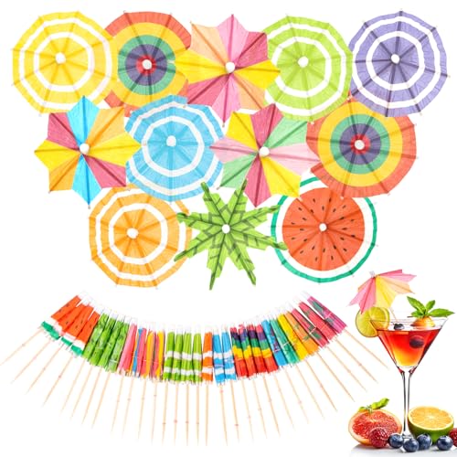 50 PACK Drink Umbrellas - Assorted Styles Cocktail Umbrellas for Drinks, Paper Mini Umbrella for Drinks Hawaiian Cupcake Toppers, Colorful Cocktail Picks for Luau Parasols Tiki Party Decorations