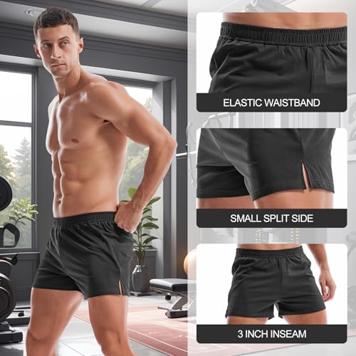 AMY COULEE Mens Gym Shorts 3" Bodybuilding Workout Shorts Lightweight Running Lounge Cotton Sleep Bottoms4