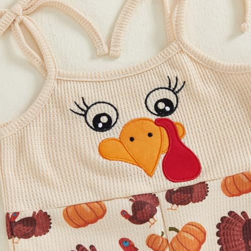 Image of Thanksgiving Baby Girl Outfit Toddler Turkey Romper Overalls Jumpsuit