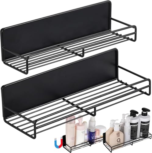 浴室用ラック マグネット お風呂 ラック 2個セット バスルーム 強力磁石壁掛け シャンプー 浴室棚 キッチン 収納 水切れもいい 錆びない 洗面所 キッチン 収納棚（2個入り ブラック）