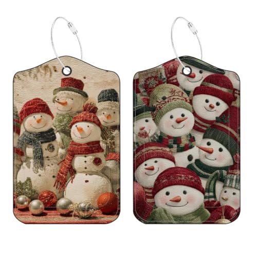 Image of Snowman Luggage Tags 2 Pack, PU Leather Privacy Flap