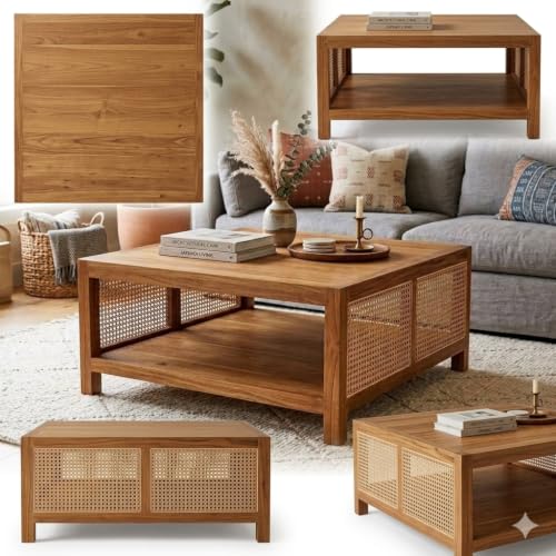 Image of Wooden Center Coffee Table with Storage | Solid Wood Centre Table for Living Room, Drawing Room & Office (C-Honey)