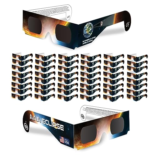 AAA Eclipse 50 Pack Solar Eclipse Glasses Nasa Approved 2024 - Made in USA - Safe & Trusted for Direct Solar Viewing