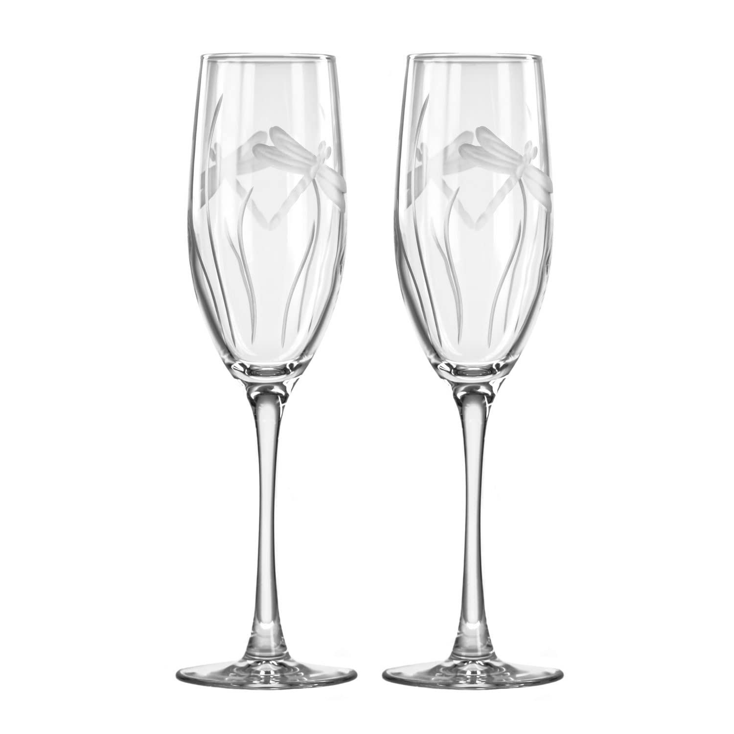 Rolf Glass Dragonfly Champagne Flute Glasses 8 ounce - Toasting Flute Glasses - Lead-Free Glass - Etched Flute Glasses – Proudly Made in the USA (Set of 2)