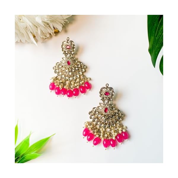I Jewels Gold Plated Traditional Kundan Pearl Chandbali Earrings For Women/Girls (E3160) - Image 4
