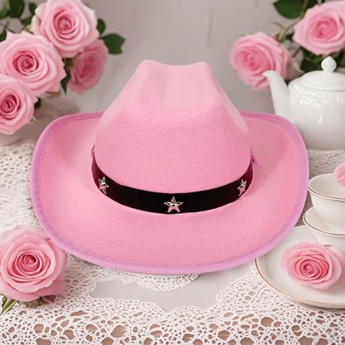 Kids Star Rivet Western Cowgirl Cowboy Hat Windproof Strap Wide Brim Sun Cap Leather Belt Daily Party Rodeo Hats3