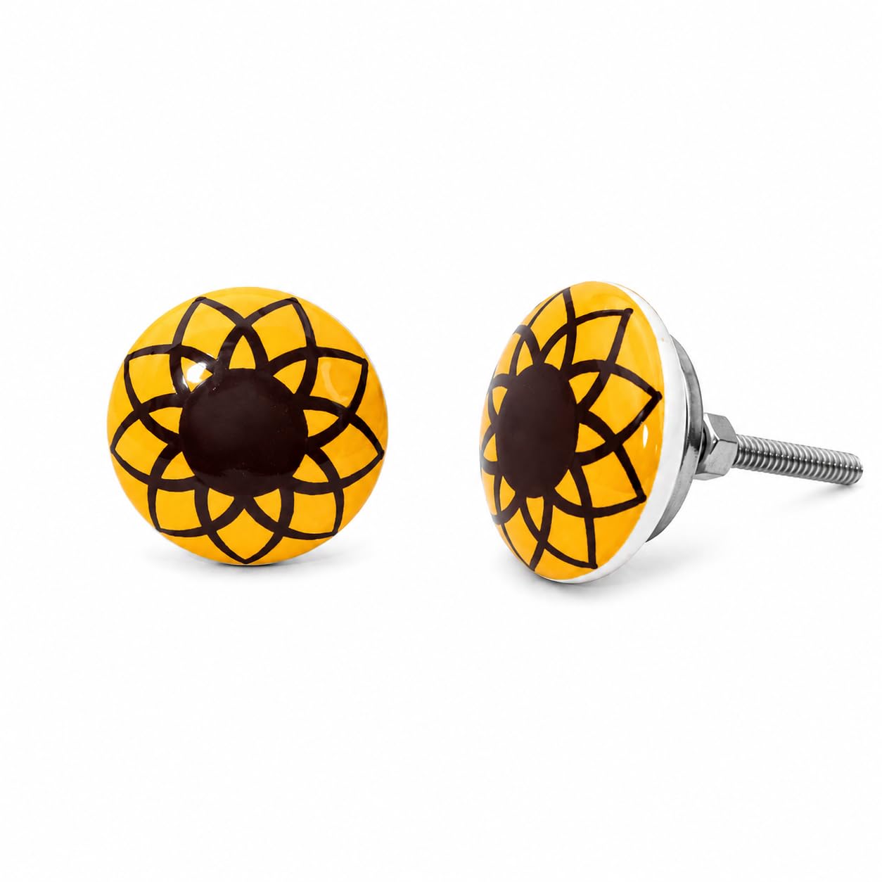 Handcrafted Ceramic Cabinet Knobs – Decorative Vintage Drawer Pulls for Kitchen Cabinets, Dressers, Wardrobes & Furniture – Colorful Round Cupboard Door Handles (Set of 2) (Cabinet knob D12)