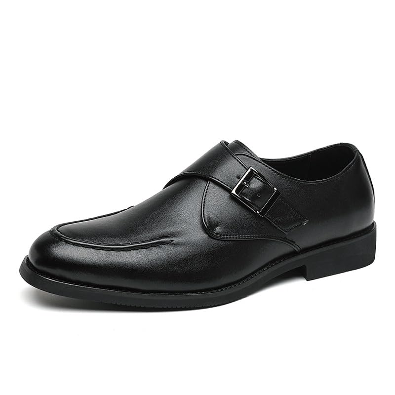 HOOENG Formal Shoes for Men Slip On Round Toe PU Leather Monk Strap Apron Toe Resistant Non Slip Rubber Sole Walking(Color:Black,Size:12)