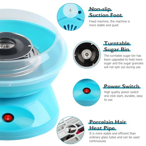 Zuckerwatte Maschine für Zuhause, 27cm Größe Retro Cotton Candy Machine, Cotton Candy Machine 450W mit Stäbchen Messlöffel für Kinderfest, Geburtstag, Party (Blau) – Bild 4