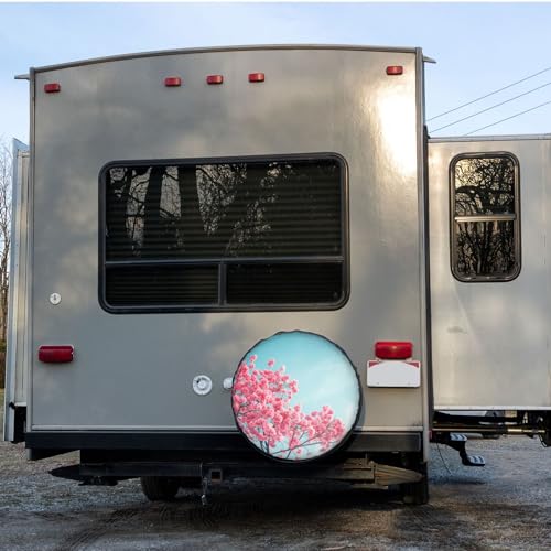 Image of Dujiea Beautiful Cherry Blossom Spare Tire Cover, Universal Wheel Tire Cover Waterproof Dust-Proof Tire Protectors for Trailer Rv SUV Truck Camper and Many Vehicle 14 15 16 17 Inch
