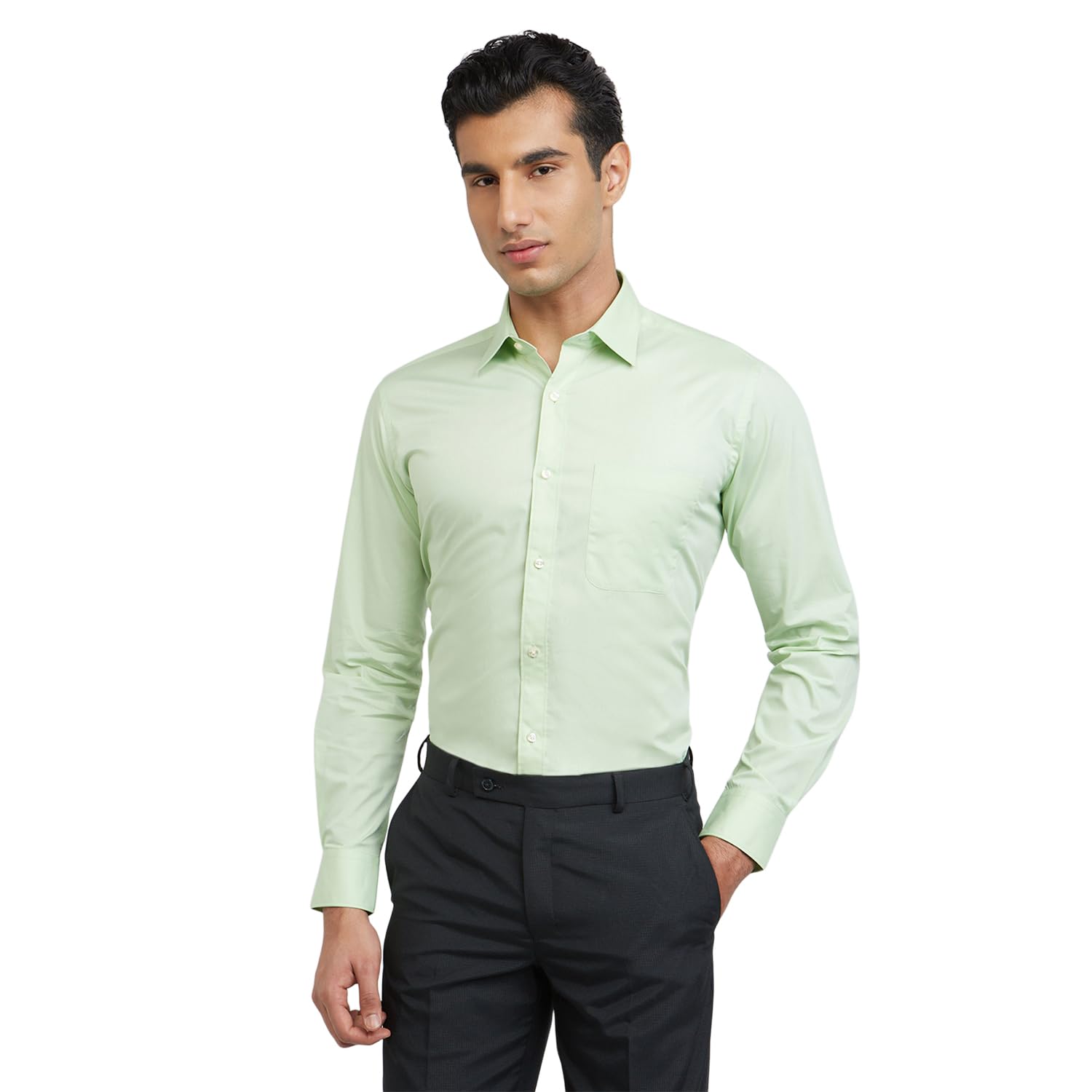 raymond Men's Regular Fit Solid Pattern Pure Cotton Semi Cut Away Collar Full Sleeve Formal Shirt-picture-30