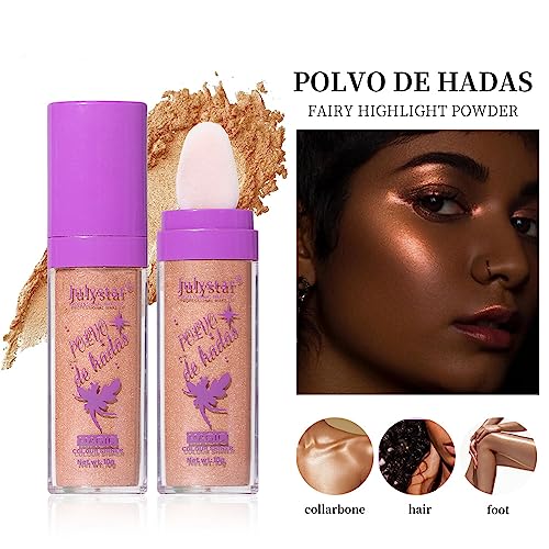 3 Colors Polvo De Hadas Highlighter Powder, Body Brightens Face Blusher Patting Powder Highlighter Makeup Body Glitter Stick With Makeup Sponge Set For Face Body Hair Cosmetic #TOP2