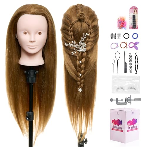 Neverland Beauty Mannequin Head with 50% Real Human Hair, 24 Inch Makeup Hairdressing Training Head Braiding Mannequin Head Manikin Styling Head Cosmetology Practice Doll Head with False Eyelashes #27 - Thumbnail 2