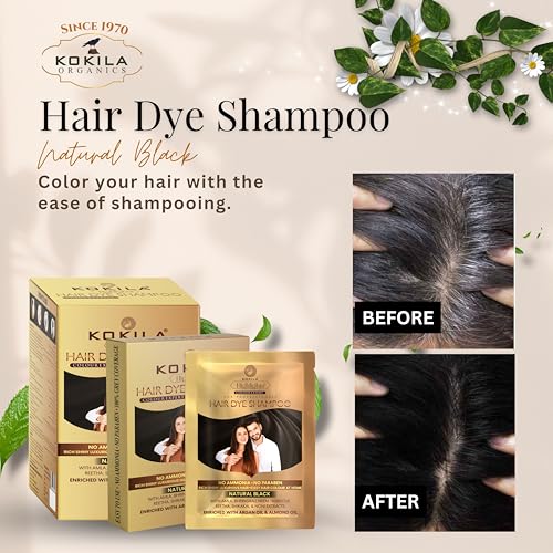 Image of Kokila Unisex Hair Color Shampoo Sachet, Color in just 5 minutes, No Ammonia - No Paraben, Natural Black (25mlx5 Sachets)
