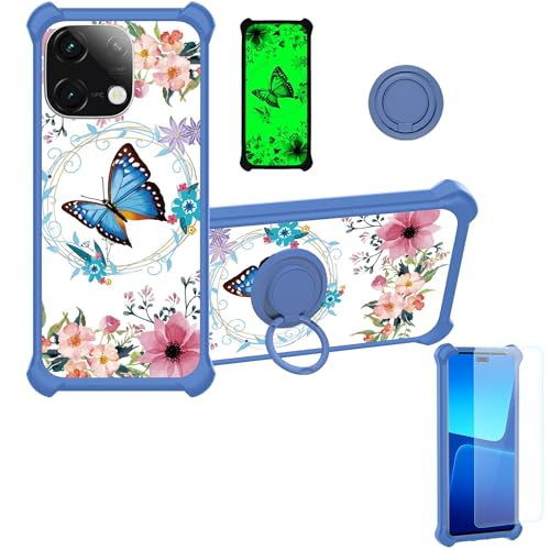 Case Compatible for Umidigi G9C Phone Case Cover [with 1* Tempered Glass Screen Protector][Hard PC + Soft Silicone][Ring Support