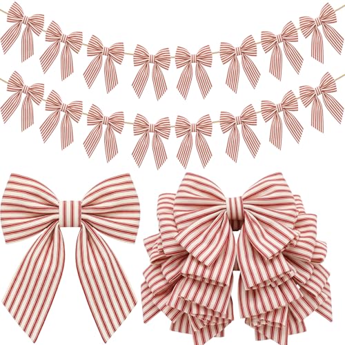Flutesan 8 ft Red Striped Bow Garland Decorations Red Fabric Bow Banner Hanging Banner for Mantel Wall Decor Garden Baby Shower Birthday Wedding Flower Tea Party Decorations