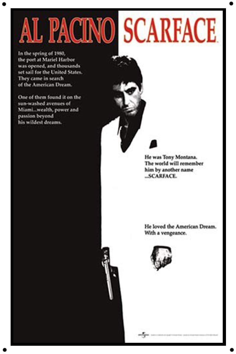 Hisimple Multicolored Retro Metal Tin Sign 8X12 Inches Scarface Movie Score Al Pacino - Scarface Poster Retro Metal Sign Pulp Fiction Movie Poster Tin Sign