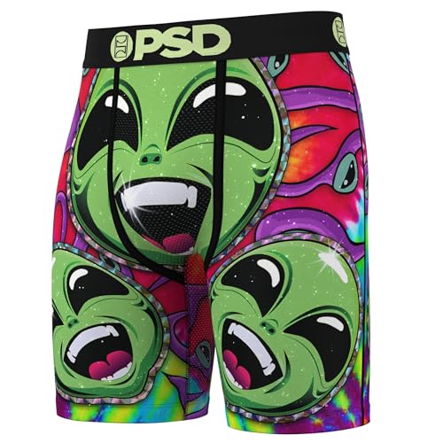 PSD Men's Alien Print Boxer Briefs - 7 Inch Inseam Breathable and Supportive Men's Underwear with Moisture-Wicking Fabric