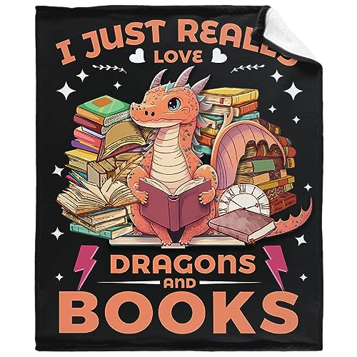Bhaisajyaguru Dragons Blanket Gift for Girl Women I Just Really Love Dragons and Books Blankets for Couch Sofa Bed Fleece Throw Blanket Warm Gift for Kids Women Indoor Home Decor 80