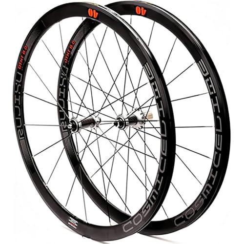 KUNYOS Rueda Delantera Y Trasera De Bicicleta 700C Juego De Ruedas De Bicicleta De Carretera De Carbono con Cubierta De 40 Mm De Profundidad Llanta De Freno V/C Rodamiento Sellado,Plata