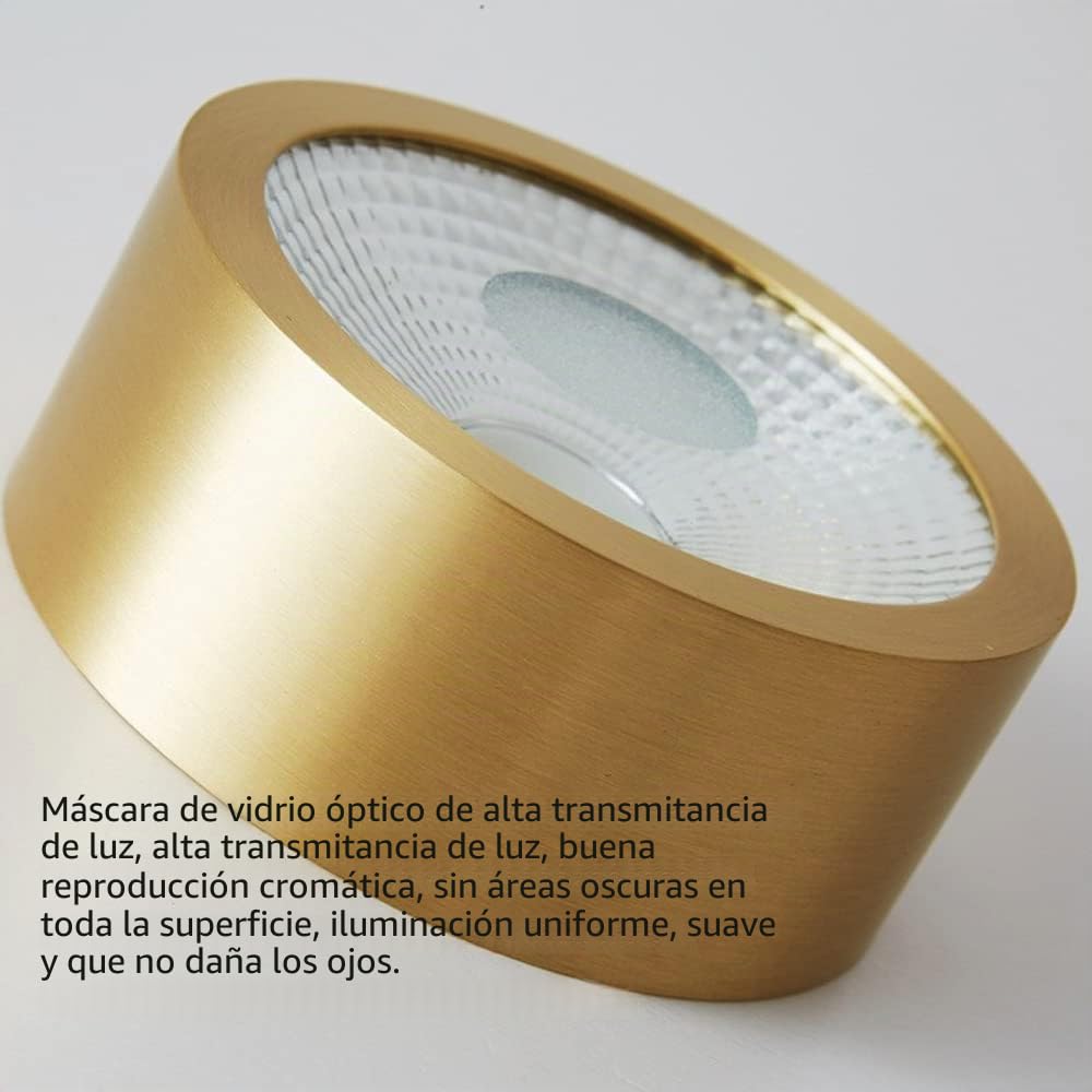 Paquete de 2,3 W,5 W,7 W,9 W,latón Cepillado,luz de Techo montada en Superficie,Globo Ocular,8 cm,10 cm,retroadaptación,focos LED empotrados (Dorado/Negro,3000 K,Blanco cálido)