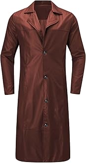 Men's Trench Coat, Solid Color Pu Leather Full Length Windbreaker Gothic Faux Leather Steampunk Overcoat Casual Outwear Lapel Windproof Motorcycle Button Up Long Trench Coat for Winter