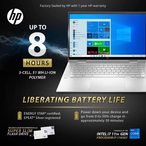 Hp Envy 15T X360 Laptop I7-1165G7 11Th Gen, 16 Gb Ram, 1 Tb Ssd, 15.6" Fhd Touch, Nvidia Mx450 2Gb, Tilt Pen, B&O Speakers, Usb C, Hdmi, Win 11 Pro, Silver, 64 Gb Tech Warehouse Flash Drive #TOP7