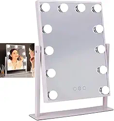 Espelho Camarim Grande LED 12 Lampadas 3 Tons Brilho Ajustavel Rotaçao 360 Graus Penteado Maquiagem Mesa Penteadeira Bancada Banheiro Multiuso Iluminaçao