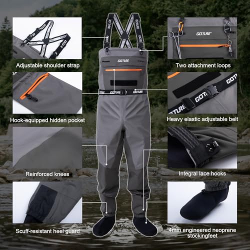 Image of Goture 5-Layer Breathable Stocking Foot Waders & Waist Gear, 5 Sizes