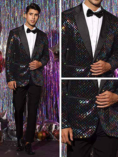 Lars Amadeus Sequin Blazer for Men's Peak Lapel Prom Party Shining Plaid Sports Coat4