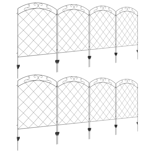 Outsunny Decorative Garden Fencing, 43in x 11.4ft Outdoor Picket Fence Panels, 8PCs Rustproof Steel Wire Landscape Flower Bed Border Edging Animal Barrier, Swirls