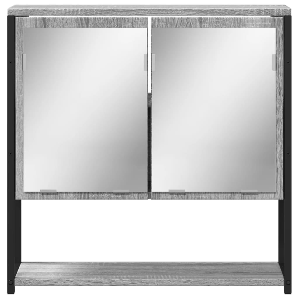 Badezimmer Spiegelschrank Grau 60x16x60 cm Holzwerkstoff mit Stauraum, Wandmontage für kleine Räume, klare Glas-Spiegelfläche für Make-up und Rasur