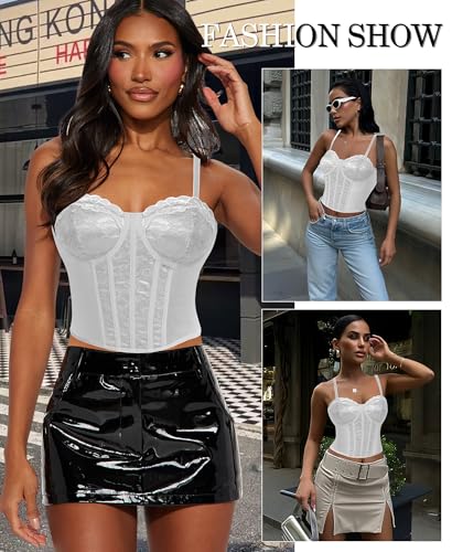 Image of Lace Corset Tops for Women Sexy Going Out Bustier Top Sleeveless Adjustable Straps Crop Tops with Back Hooks