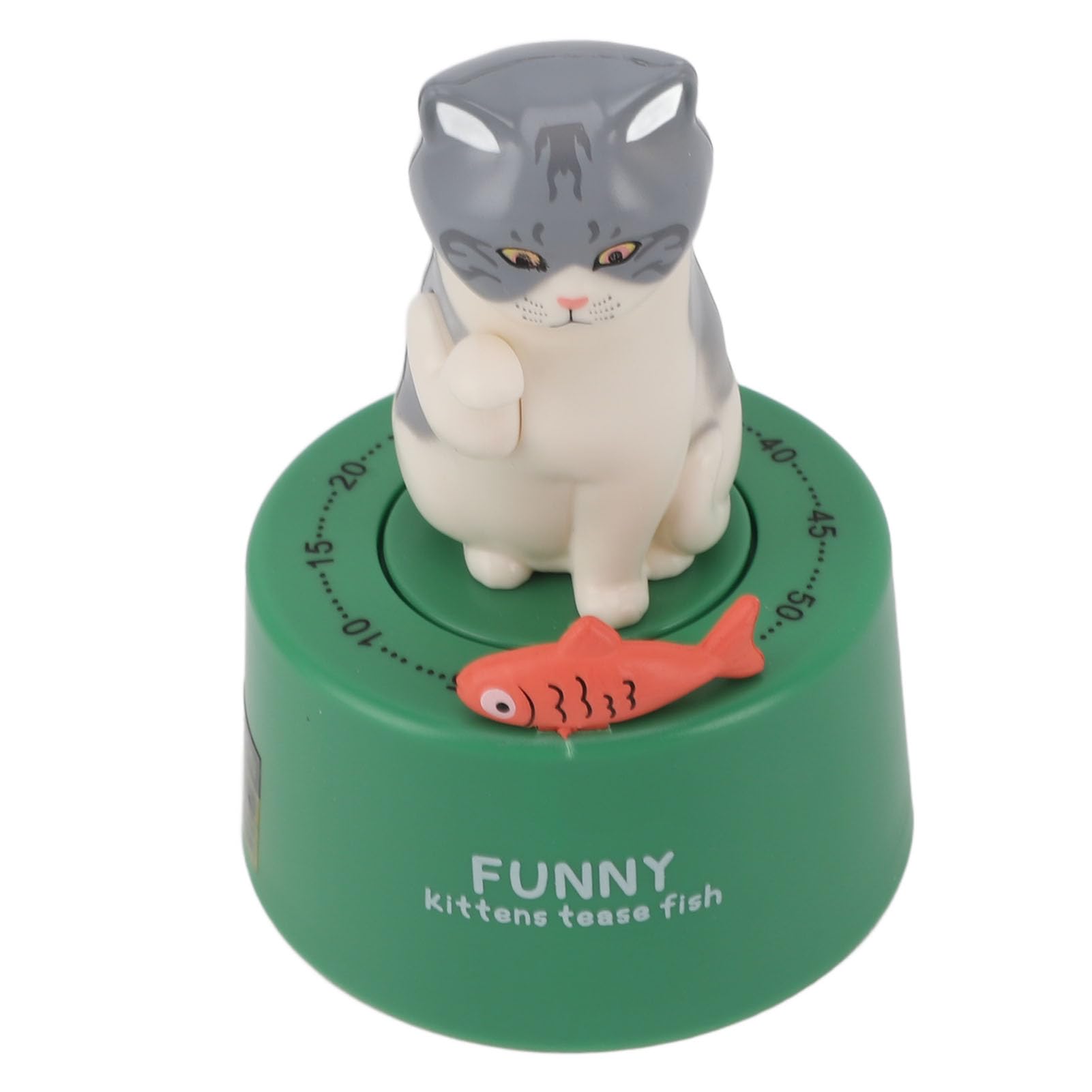 Jelquix 60 Minute Mechanical Kitchen Timer, Cartoon Animal Shape Loud Alarm Countdown Timer with Magnetic Base, Ideal for Cooking Gym Meeting Classroom Baking (Kitten with Green Base)