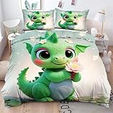 ZZXHG Funda Nordica Cama 90 Infantil Dinosaurio Verde, Ropa de Cama con Cierre de Cremallera + 2 Funda de Almohada 50x75 cm_j555