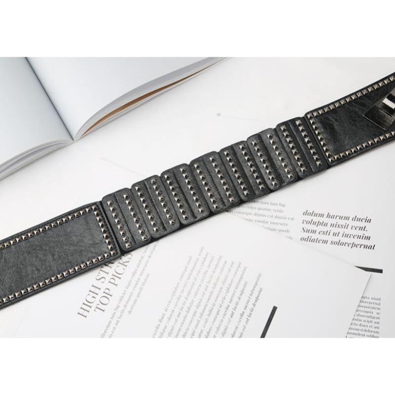 Women's Fashion Vintage Wide Waist Belt Punk Rivet Leather Belts Interlock Buckle Studded Waistband4