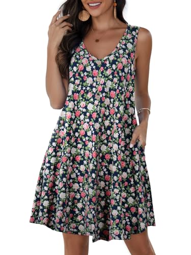 Image of JollieLovin Women Plus Size Summer Sundress Tank Sleeveless V Neck Beach Swing Dress Swimsuit Cover ups(L-5X)