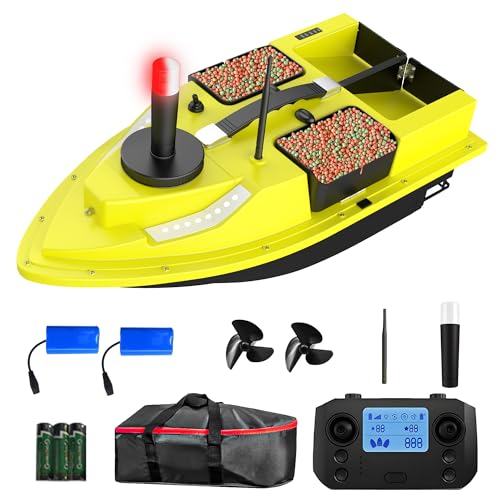 MILBOPAX RC Bait Boat with GPS Positioning, 500m/546 Yards Remote Control, 4.4LBS Loading Capacity, Dual 5200mAh Batteries, Fishing Boat with LED Night Light