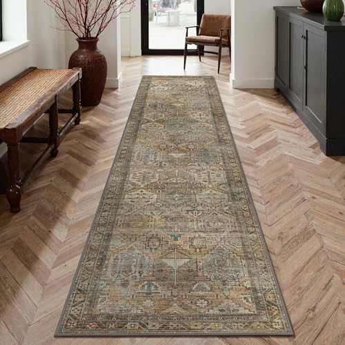 GENIMO 2x6 Runner Rugs for Hallway, Machine Washable Non Slip Vintage Rugs, Low Pile Lightweight Soft Print Rug for enrtyway, Corridor, Home Office, Kitchen, Warm Taupe