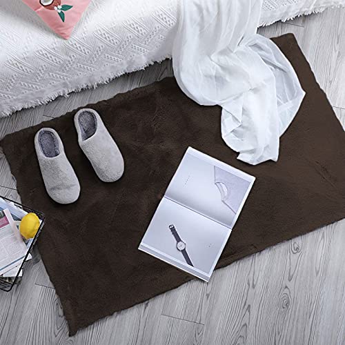 Image of Luxe Home Rabbit Fur Soild Bath Mat Super Soft, Anti-Slip, Washable, Rectangle, for Bathroom Door Mate, Bedroom Door Mats (Chocolate, 45x75 cm)