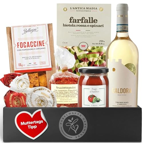 Präsentkorb Italia mit italienischem Weißwein, Pasta, Sugo, Focaccine...