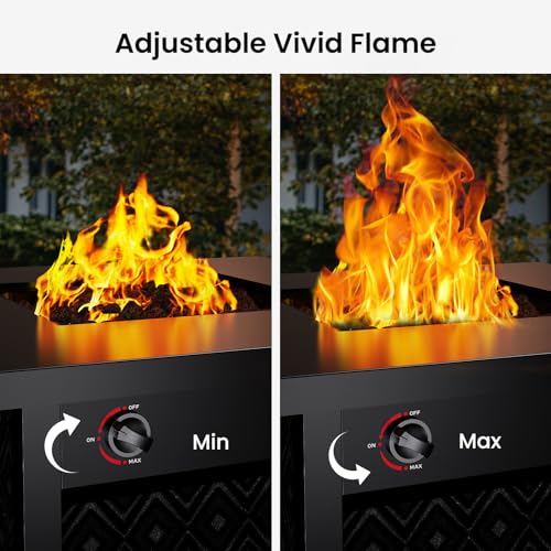 Image of Ciays Propane Fire Pit, 28 inch Gas Fire Table with Texteline Pattern, 50,000 BTU Steel Fire Table for Patio, Garden, & Backyard, 2-in-1 Gas Fire Pit with Removable Lid, CSA-Certified, Black