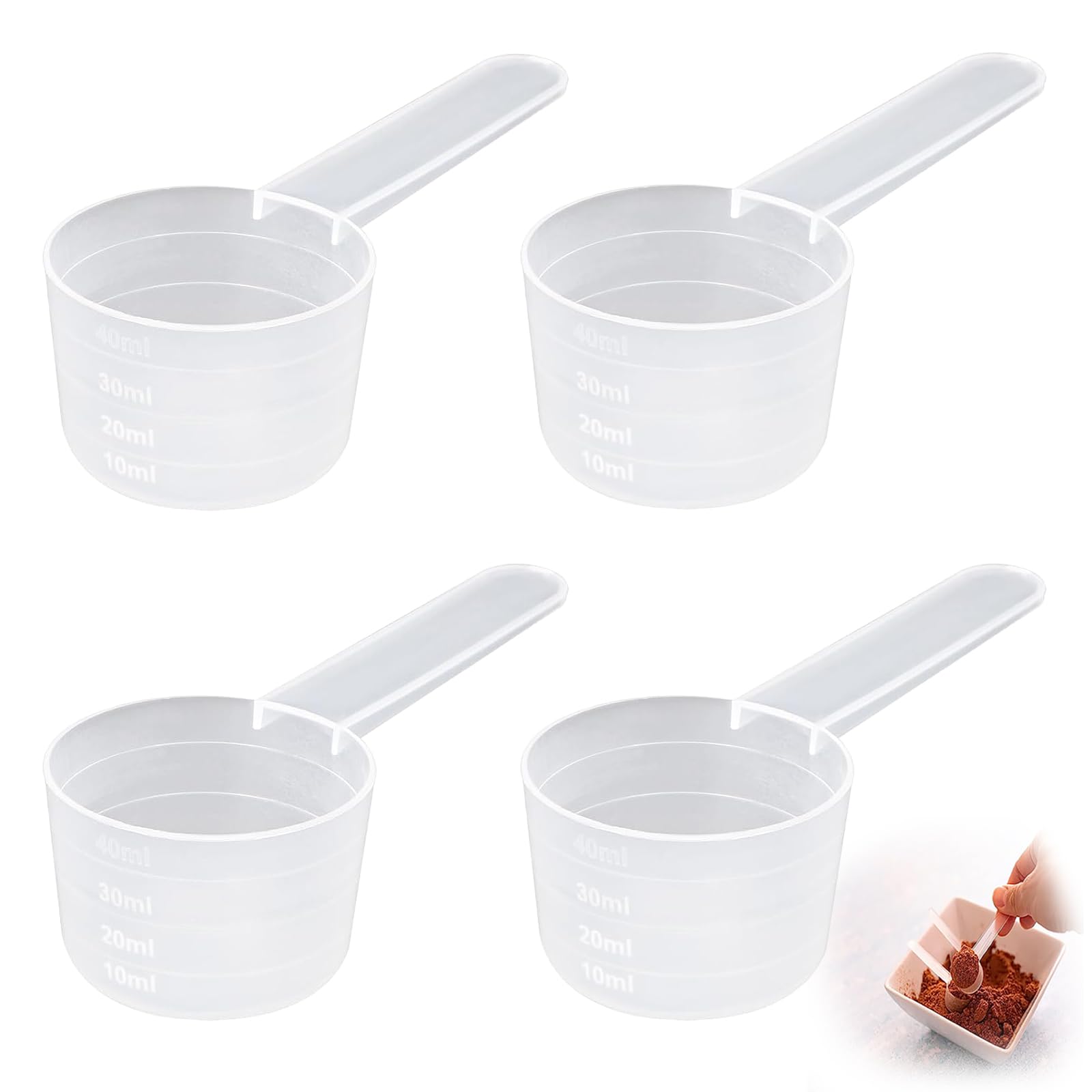 4 Pcs Measuring Scoop 40ml，Protein Scoop Food Scoop Scoops for Powder Protein Scoop 30g，Plastic Spoons Reusable for Milk Powder,Protein Powder,Flour,Kitchen Supplies