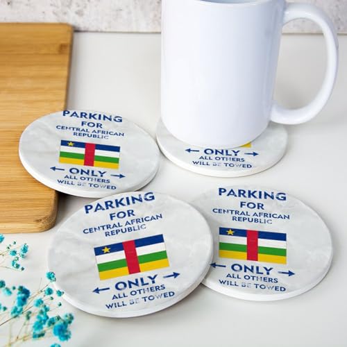 Lot de 4 dessous de verre ronds en forme de drapeau de la République centrafricaine - Tous les autres seront remorqués - Dessous de verre absorbants en céramique pour décoration de cuisine, table