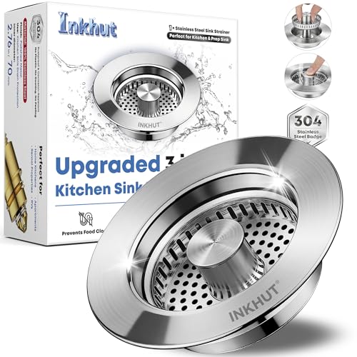 Upgraded 3 In 1 Kitchen Sink Drain Strainer - Stainless Steel Sink Stopper, Anti-Clogging Sink Food Catcher Basket, Fast Drainage Odor Filter Sink Plug For Us Standard 3 1/2 Inch Drain (Silver-1Pack)