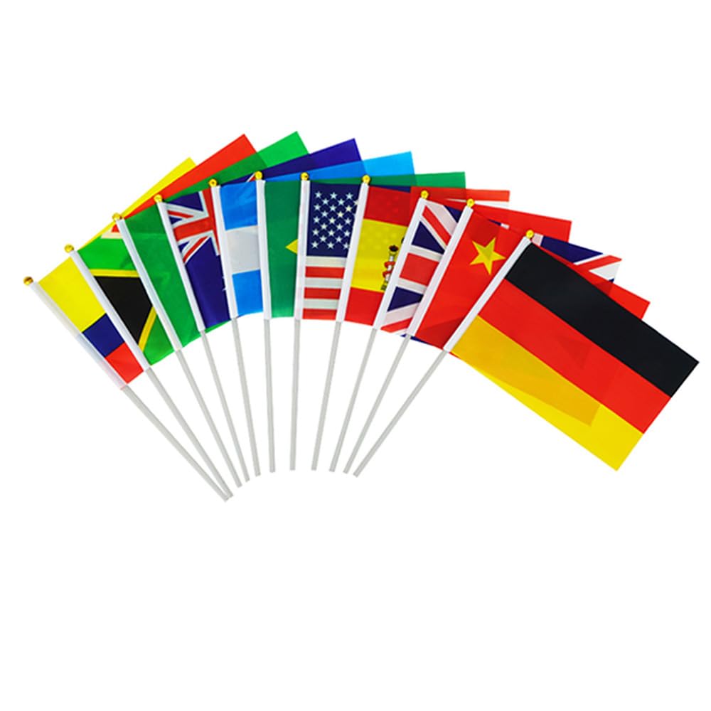 Lot de 200 drapeaux pivotants à main avec motif de drapeau du pays 200 pays Drapeaux internationaux du monde Petits drapeaux à main sur bâtonnets Drapeau à main pour défilés, sports, festivals, bar