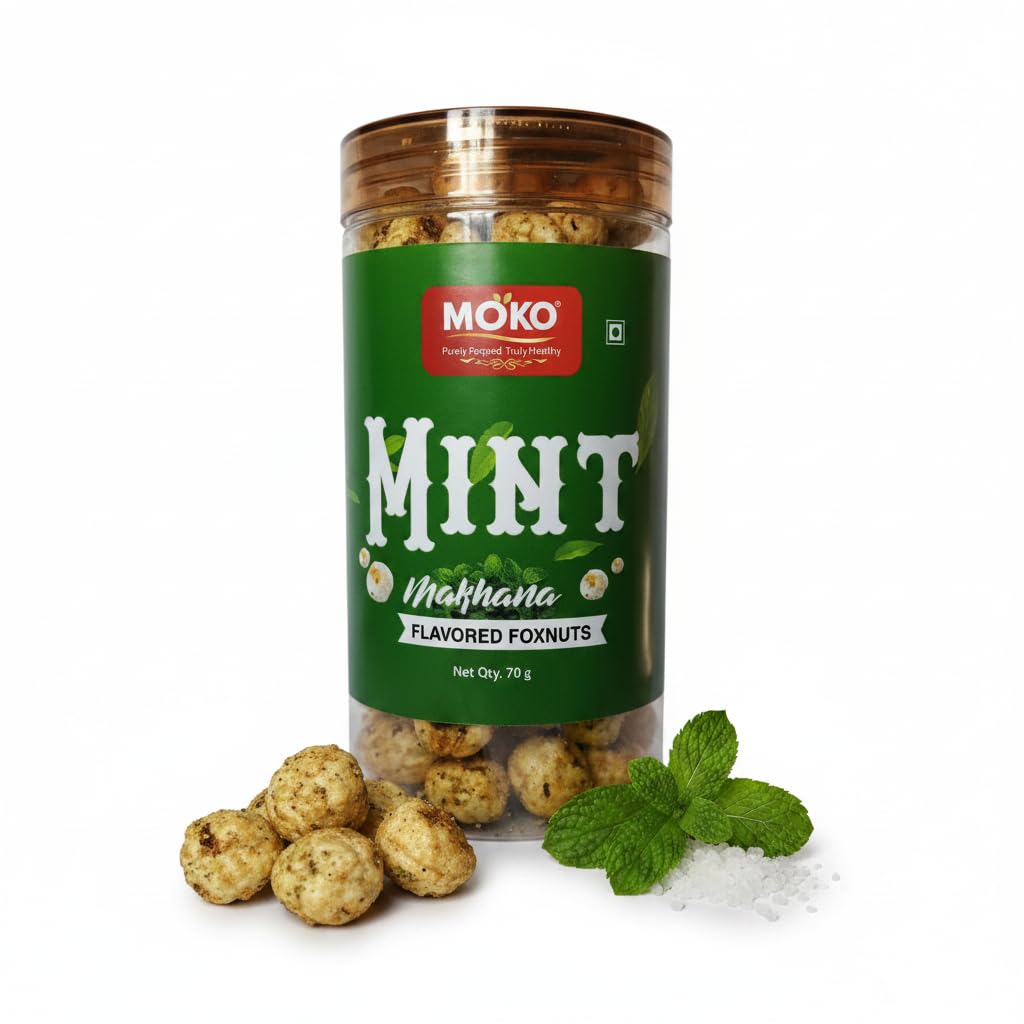 MOKO - Purely Popped. Truly Healthy Mint Makhana (Flavored Foxnuts) | Roasted Healthy Snack | Refreshing Pudina Flavor | High Protein, Gluten-Free, Low Calorie | Crunchy Lotus Seeds | 70g Pack
